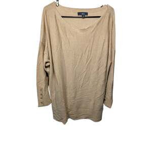 Ellos Long Tan Sweater Tunic Women Large L Cozy Knit Pullover wool blend Top